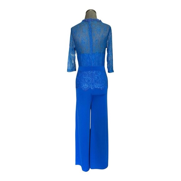 Royal Blue Lace Jumpsuit Wide Leg Formal Evening Party Romper Size M - Picture 3 of 6